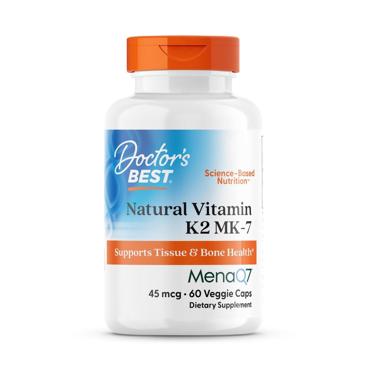 Doctor's Best Natural Vitamin K2 MK7 Supplement for Men & Women - Bone Health Support, 45 mcg Vitamin K-2 MK-7 Capsules with MenaQ7, Calcium Support, Non GMO, Vegan - 60 Veg Caps - görsel 1