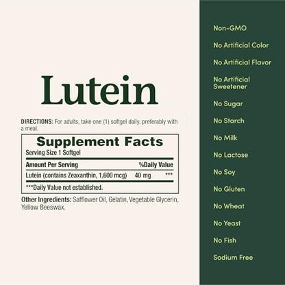 Nature's Bounty Lutein 40 mg, 30 Softgels - Eye Health Supplement for Vision Support