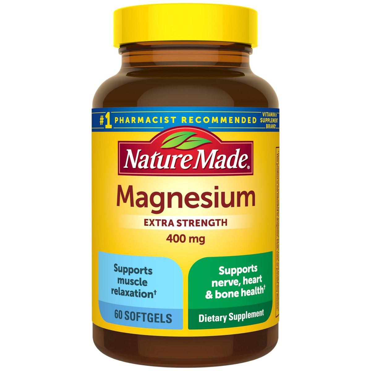 Nature Made Magnesium Oxide 400 mg Softgels, Extra Strength Magnesium Supplements for Men and Women, Support for Muscle, Nerve, Bone and Heart, 60 Day Supply - görsel 1