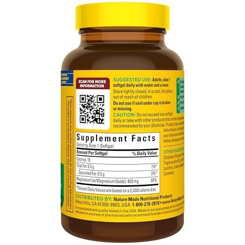 Nature Made Magnesium Oxide 400 mg Softgels, Extra Strength Magnesium Supplements for Men and Women, Support for Muscle, Nerve, Bone and Heart, 60 Day Supply - görsel 11