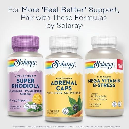 SOLARAY Adrenal Caps, Freeze-Dried - Wellness Support Adrenal Cocktail with Herb Activators Eleuthero, Gotu Kola, Licorice and Clove - Lab Verified, 60-Day Guarantee - 30 Servings, 60 VegCaps - görsel 3