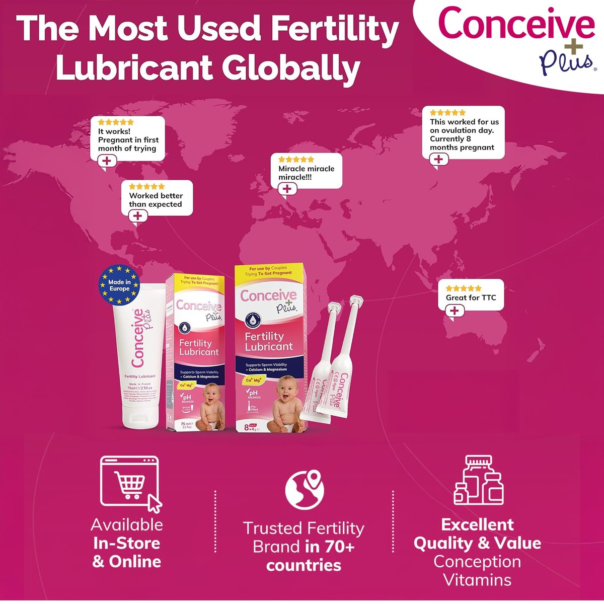 Conceive Plus Fertility Lubricant for TTC Couples – pH Balanced, Sperm Friendly Gel with Magnesium and Calcium – Water Based Fertility Lube – 2.5 oz Tube - görsel 9