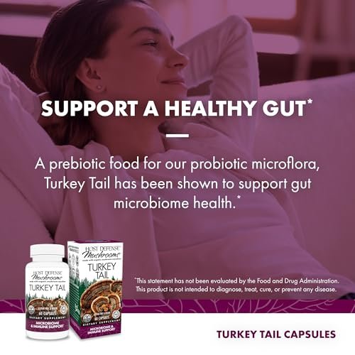 Host Defense Turkey Tail Capsules - Digestive Health & Immune Response Support Supplement - Mushroom Supplement for Gastrointestinal & Gut Microbiome Support - 60 Capsules - görsel 2