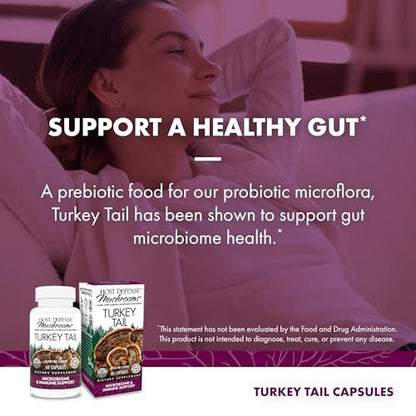 Host Defense Turkey Tail Capsules - Digestive Health & Immune Response Support Supplement - Mushroom Supplement for Gastrointestinal & Gut Microbiome Support - 60 Capsules