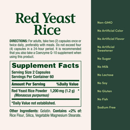 Nature's Bounty Red Yeast Rice, Herbal Supplement, 600mg, 250 Capsules