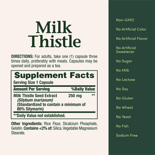 Nature's Bounty Milk Thistle Capsules, Traditionally Used for Liver Health, Herbal Supplement, 250 mg per Serving, 200 Count