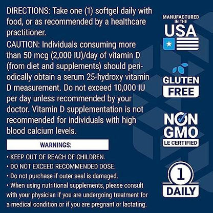 Life Extension Vitamin D3 175 mcg (7000 IU), Immune System Support, Bone Health, Brain Performance, Gluten-Free, Non-GMO, Once Daily, Two-Month Supply, 60 softgels