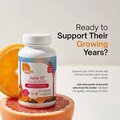Zahler Junior D3 - Immune Health Support for Growing Kids - Vitamin D3 for Bone Health Support - Kosher, Gluten-Free & Dairy-Free - Orange, 120 Chewable Tablets (120 Servings)