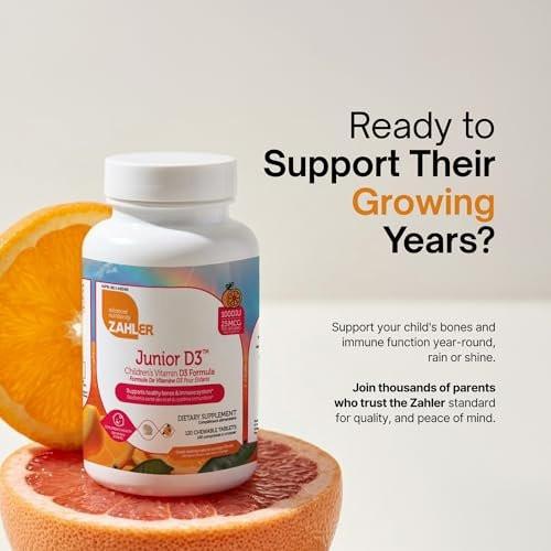 Zahler Junior D3 - Immune Health Support for Growing Kids - Vitamin D3 for Bone Health Support - Kosher, Gluten-Free & Dairy-Free - Orange, 120 Chewable Tablets (120 Servings) - görsel 16