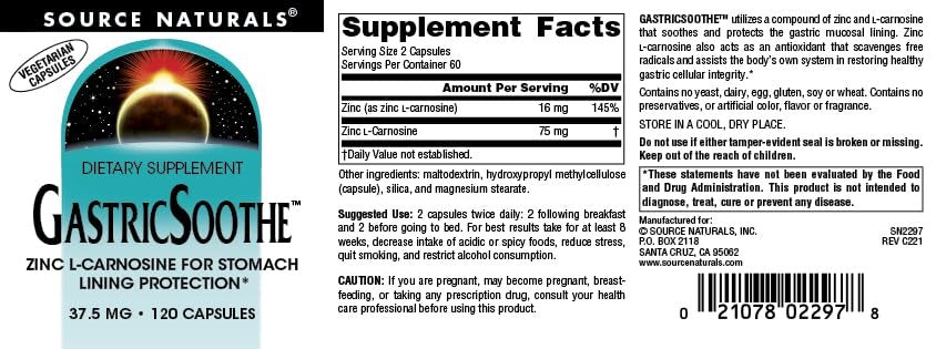 Source Naturals GastricSoothe Zinc L-Carnosine - 120 Veggie Caps - görsel 1