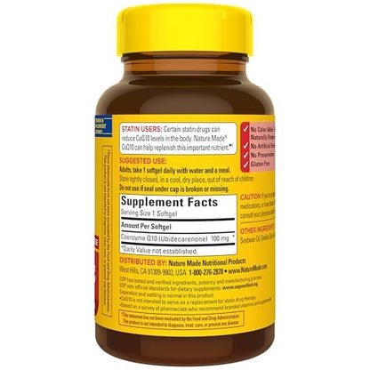 Nature Made CoQ10 100mg Softgels, Dietary Supplement for Heart Health Support, 120 Softgels, 120 Day Supply