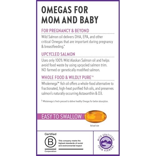 New Chapter Wholemega for Moms Fish Oil Supplement, Tiny Capsules, 2000mg per Serving, Prenatal DHA with Omega-3 + Vitamin D3 for Prenatal & Postnatal Support, 500mg Each - 180 Count - görsel 8