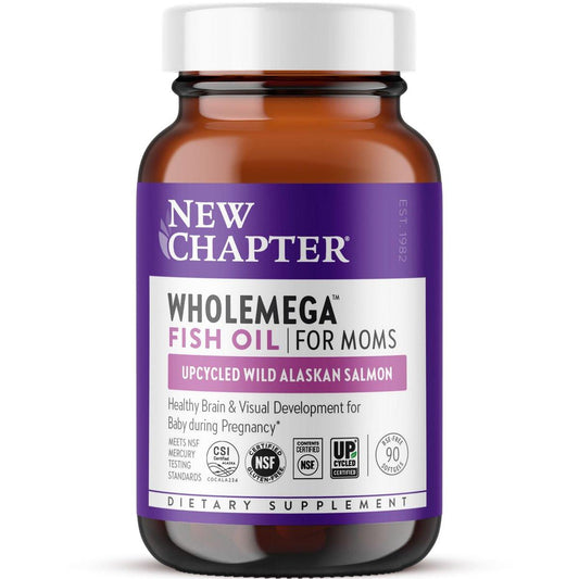 New Chapter Wholemega for Moms Fish Oil Supplement, Tiny Capsules, 2000mg per Serving, Prenatal DHA with Omega-3 + Vitamin D3 for Prenatal & Postnatal Support, 500mg Each - 90 Count