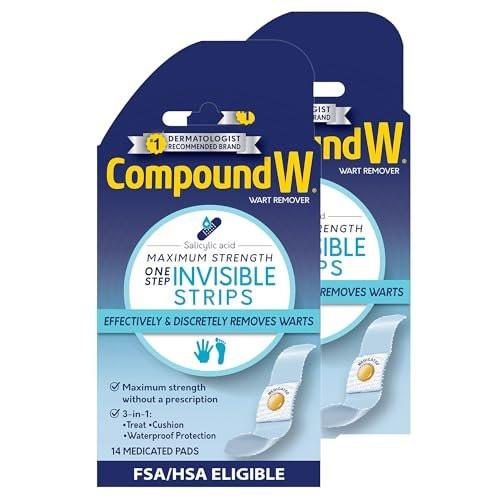 Compound W Maximum Strength One Step Wart Remover Strips with Salicylic Acid, Waterproof Wart Removal Bandages, 14 Count, Pack of 2 - görsel 2