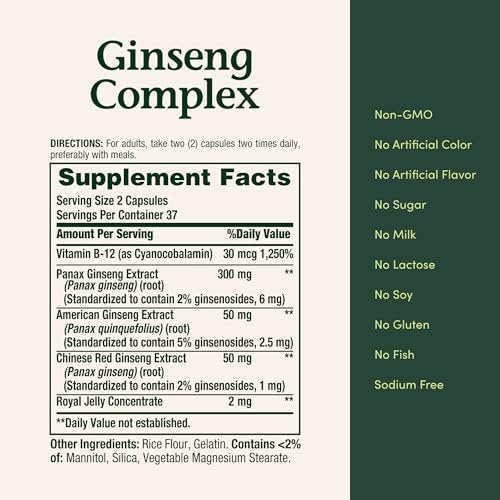 Nature's Bounty Ginseng Complex Capsules – Supports Vitality & Immune Function, 75 Count - görsel 1