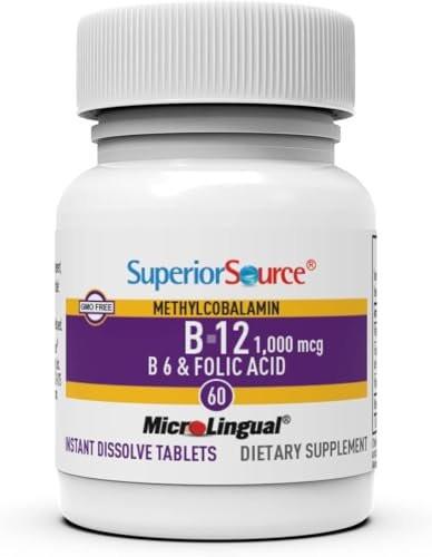 Superior Source No Shot Vitamin B-12 Methylcobalamin 1000 mcg, B-6 & Folic Acid 800 mcg - Supports Brain & Heart Health - Aids Natural Energy Levels - 60 Sublingual Dissolving Tablets - görsel 8