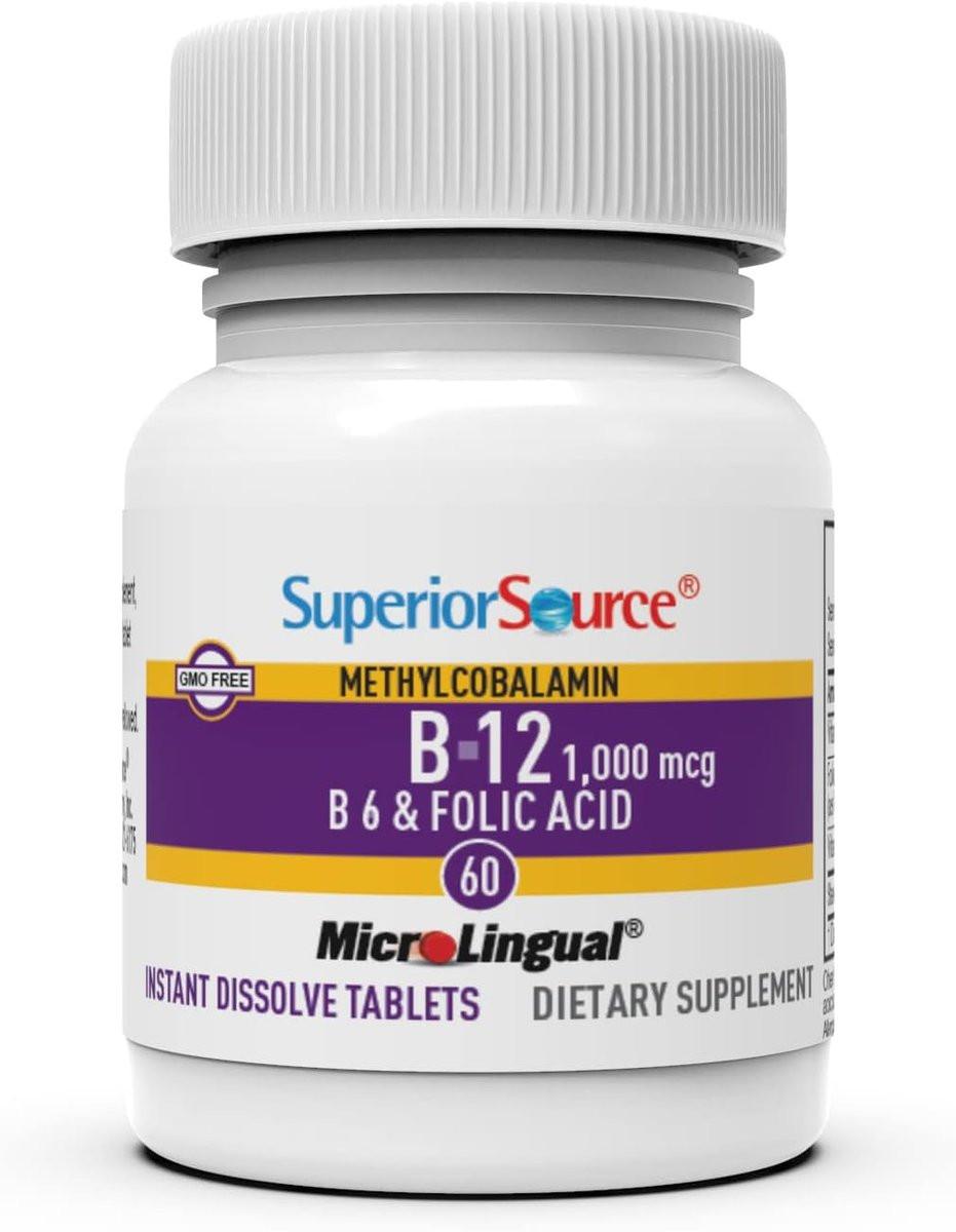Superior Source No Shot Vitamin B-12 Methylcobalamin 1000 mcg, B-6 & Folic Acid 800 mcg - Supports Brain & Heart Health - Aids Natural Energy Levels - 60 Sublingual Dissolving Tablets - görsel 7