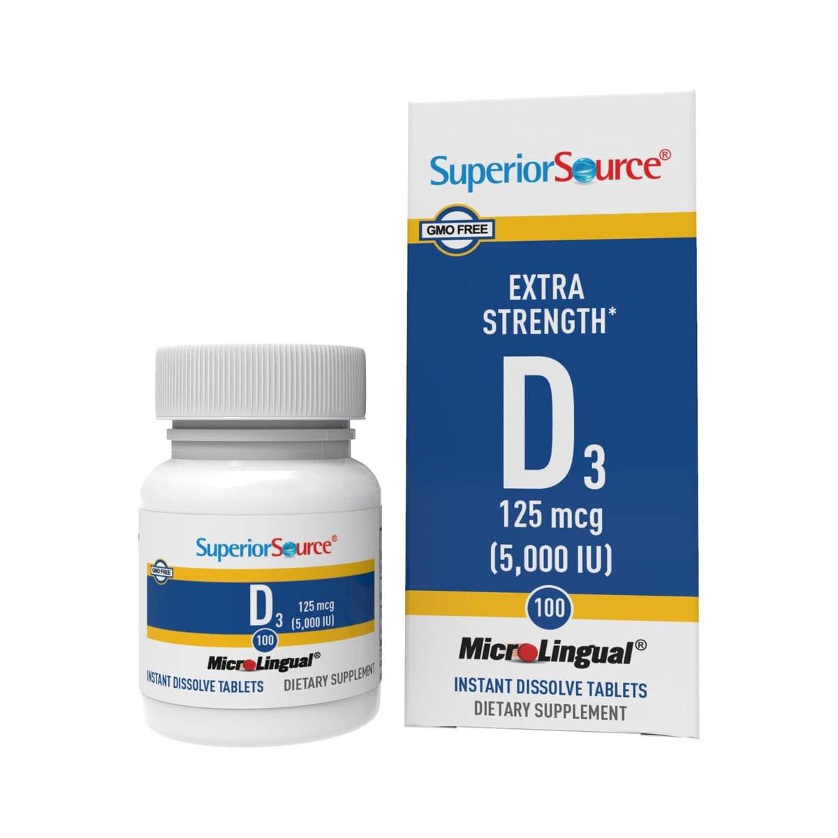 Superior Source Vitamin D3 5000 IU - Immune System, Brain & Nervous System Support - Aids Calcium Absorption for Teeth & Bone Health - Bariatric Friendly - 100 Sublingual Dissolving Tablets - görsel 1