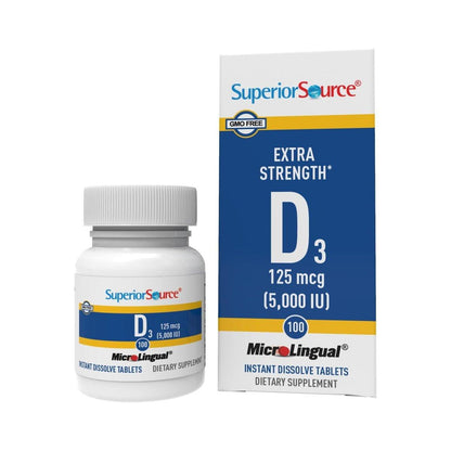 Superior Source Vitamin D3 5000 IU - Immune System, Brain & Nervous System Support - Aids Calcium Absorption for Teeth & Bone Health - Bariatric Friendly - 100 Sublingual Dissolving Tablets