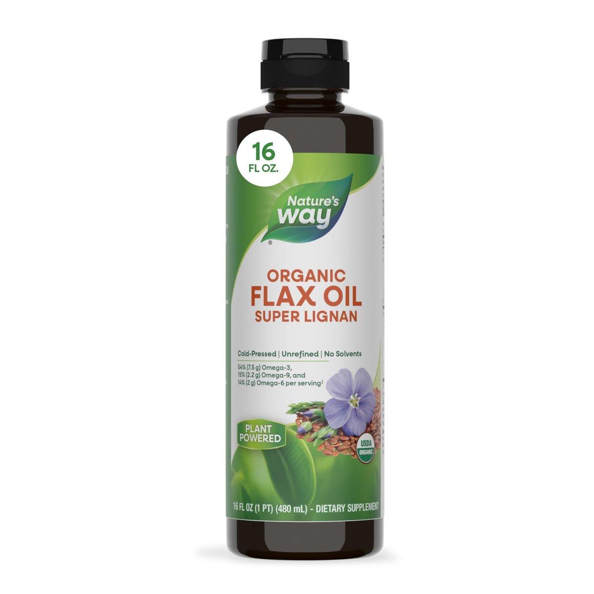 Nature's Way Organic Flax Oil Super Lignan, Cold-Pressed Flaxseed Oil with Omega-3 ALA, Unrefined Organic Liquid Flax Oil Supplement, Unflavored, 16 Fl Oz - görsel 1