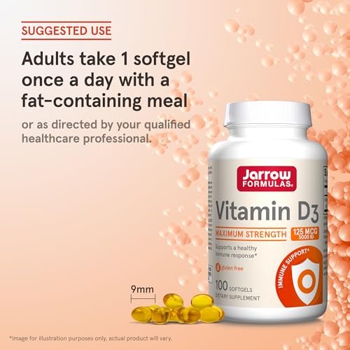Jarrow Formulas Vitamin D3 125 mcg (5000 IU) - 100 Servings (Softgels) - Bone Health, Immune Support & Calcium Metabolism Support - Vitamin D Supplement - D3 Vitamins - 5000 IU Vitamin D - Gluten Free - görsel 11