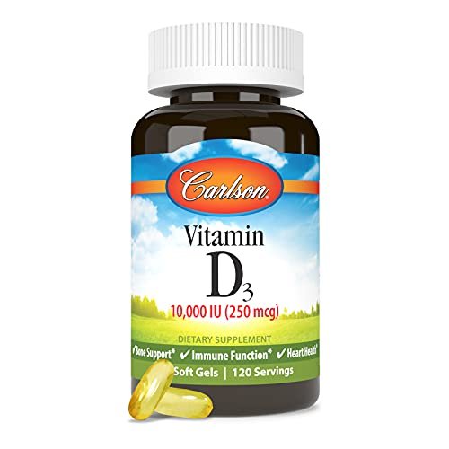 Carlson - Vitamin D3, 10000 IU (250 mcg), Vitamin D Supplements, Bone & Immune Support, Vitamin D3 Softgels, Heart Health, Gluten Free Vitamin D Capsules, 120 Softgels - görsel 6