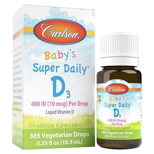 Carlson Baby's Super Daily D3 - Vitamin D Drops for Infants & Toddlers, 400 IU per Drop, 1-Year Supply, Unflavored, 365 Drops - görsel 2