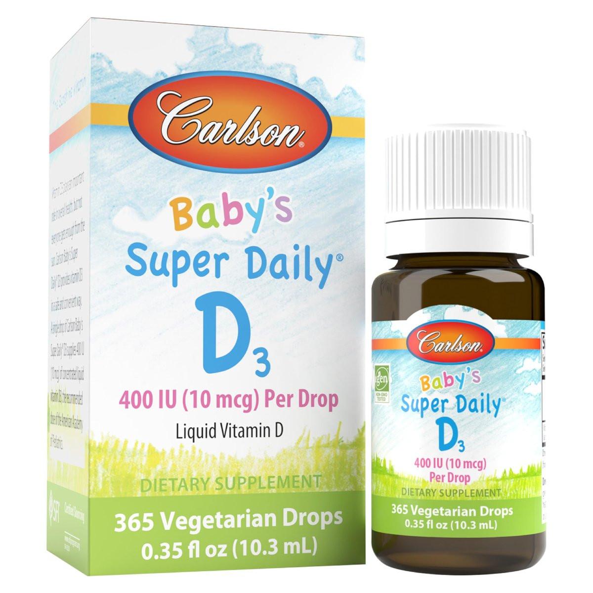 Carlson Baby's Super Daily D3 - Vitamin D Drops for Infants & Toddlers, 400 IU per Drop, 1-Year Supply, Unflavored, 365 Drops - görsel 1