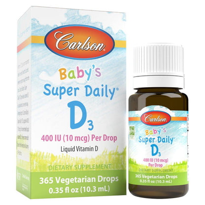 Carlson Baby's Super Daily D3 - Vitamin D Drops for Infants & Toddlers, 400 IU per Drop, 1-Year Supply, Unflavored, 365 Drops