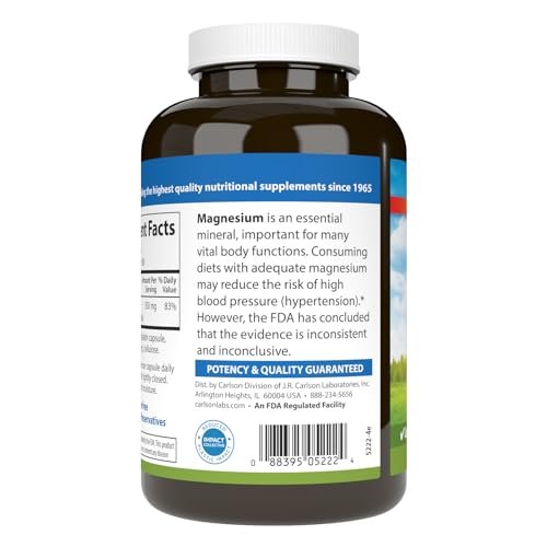 Carlson - Magnesium, 350 mg, Cardiovascular Support, Muscle Function & Nerve Health, 180 capsules - görsel 3