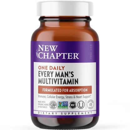 New Chapter Men’s Multivitamin, B6, Extra B12, D3, Vitamin C & Zinc, Immune, Heart, Cellular Energy, and Brain Health, Gentle on The Stomach, One Daily, Non-GMO, Gluten-Free, 18+, 48 Tablets