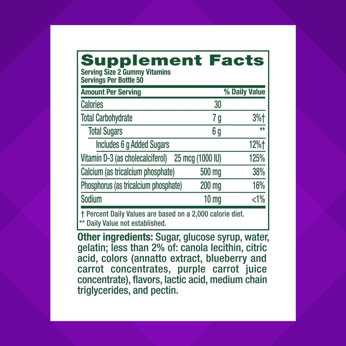 vitafusion Chewable Calcium Gummy Vitamins for Bone and Teeth Support, Calcium Gummies, Fruit and Cream Flavor, 100 Count, 50 Day Supply - görsel 3