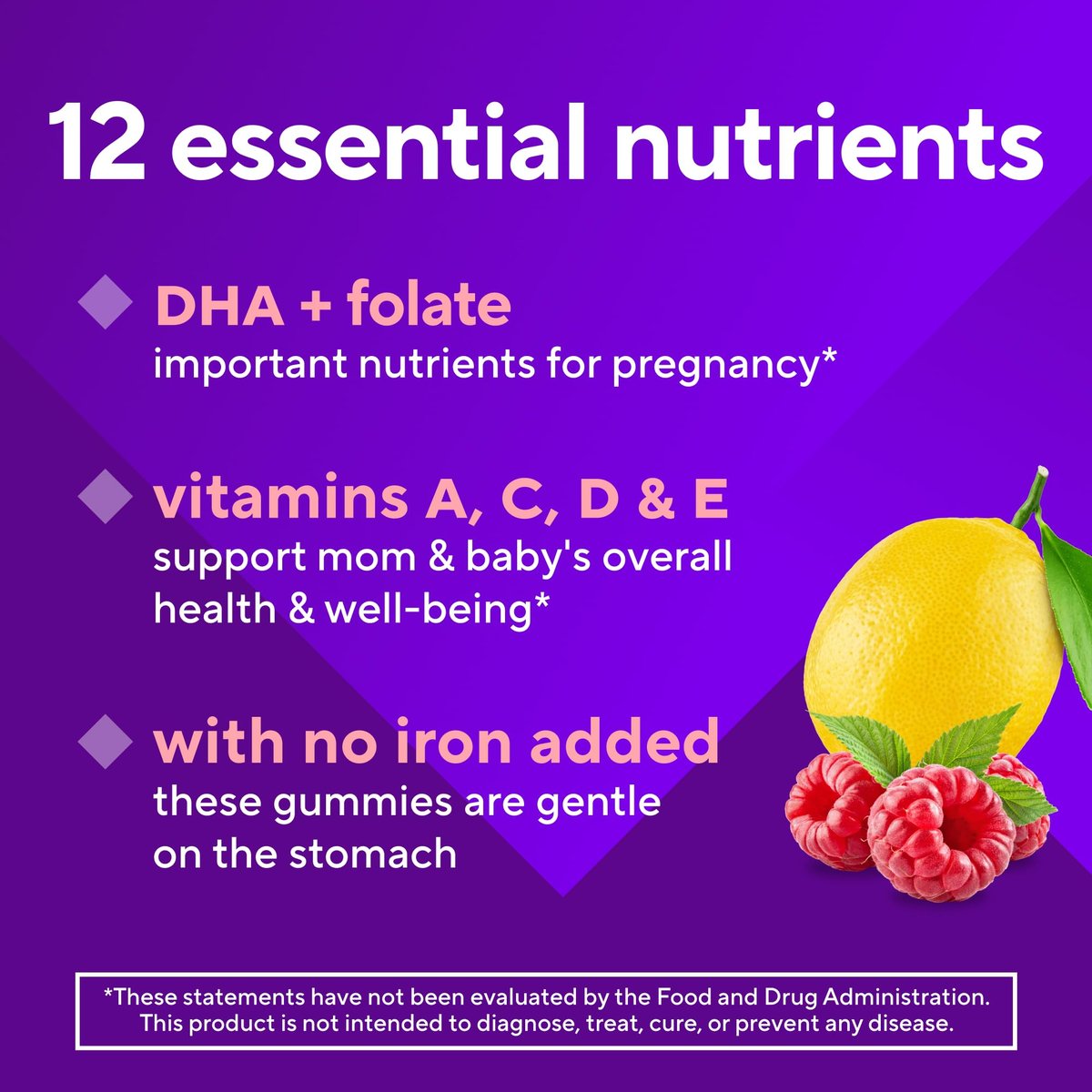 Vitafusion PreNatal Gummy Vitamins, Raspberry Lemonade Flavor, Prenatal Vitamin Supplement for Women with Folate and DHA, 45 Day Supply, 90 Count - görsel 9