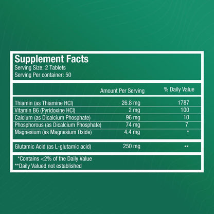 FITINA Brain Supplement with Vitamin B6 & Thiamine for Memory, Focus and Cognitive Support | High-Dose B Vitamins for Nervous System Brain Health, Daily Formula for Adults, 100 Tablets (1-Pack)