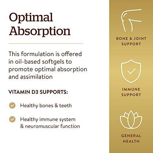 Solgar Vitamin D3 (Cholecalciferol) 125 mcg (5000 IU), 100 Softgels - Helps Maintain Healthy Bones & Teeth - Immune System Support - Non-GMO, Gluten Free, Dairy Free - 100 Servings - görsel 2