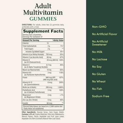 Nature's Bounty Adult Multivitamin Gummies, Vitamin Supplement, Daily Nutritional Needs, Orange, Cherry and Grape Flavor, 75 Gummies