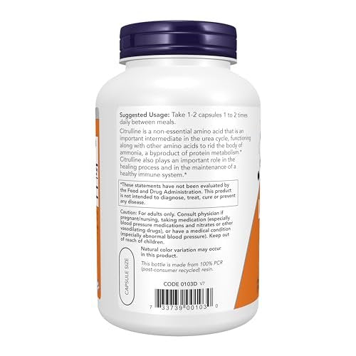 NOW Foods L-Citrulline 750 mg, Supports Protein Metabolism, Amino Acid, 180 Veg Capsules - görsel 1