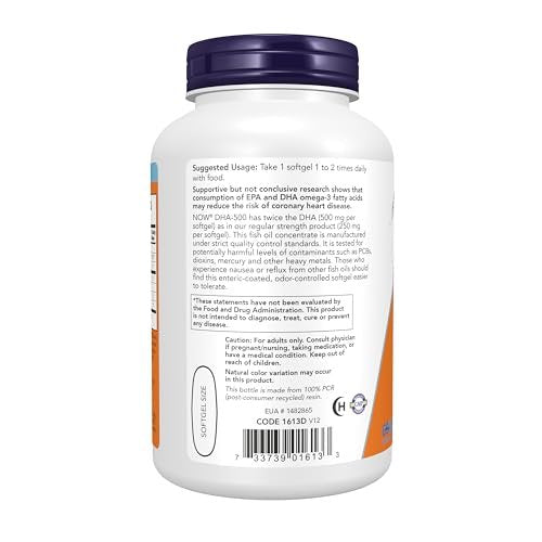 NOW Foods Supplements, DHA-500 with 250 EPA, Molecularly Distilled, Supports Brain Health, 180 Softgels - görsel 4