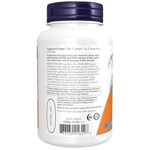 NOW Foods Supplements, DHA-500 with 250 EPA, Molecularly Distilled, Supports Brain Health, 90 Softgels - görsel 3