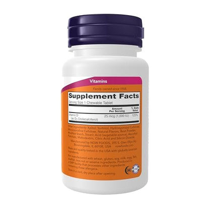 NOW Foods Vitamin D-3 1,000 IU Chewables - Natural Fruit Flavor - 180 Count
