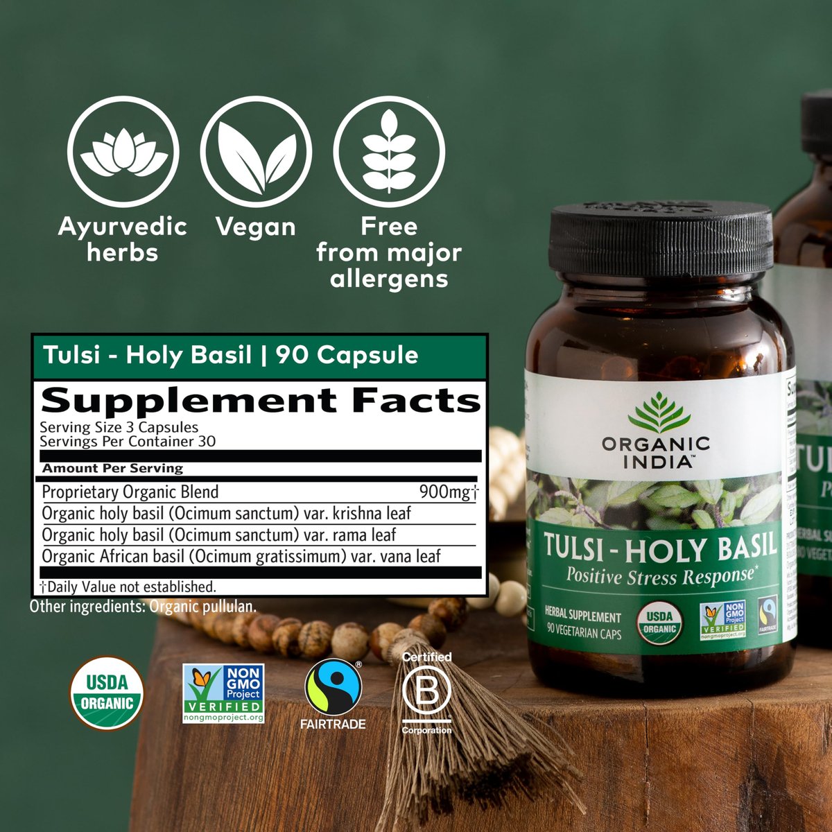 ORGANIC INDIA Tulsi Herbal Supplement - Holy Basil, Immune Support, Adaptogen, Supports Healthy Stress Response, Vegan, Gluten-Free, Kosher, USDA Certified Organic, Non-GMO - 90 Capsules - görsel 7