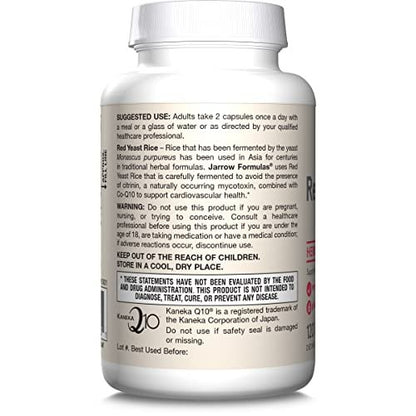 Jarrow Formulas Red Yeast Rice 1200 mg & CoQ10 100 mg Per Serving - 120 Veggie Caps, 60 Servings - Herbal Heart Health Dietary Supplement - Supports Cardiovascular & Cellular Health - Vegan