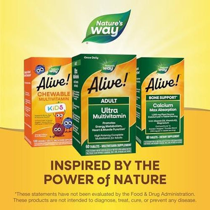 Nature's Way Alive! Adult Ultra Multivitamins, Promotes Energy Metabolism, Heart & Muscle Function*, with B-Vitamins Including Methylated B12, Gluten Free, 60 Tablets