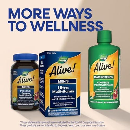 Nature's Way Alive! Men’s Once Daily Ultra Potency Multivitamin Tablets, Complete High Potency Men’s Daily Vitamin Promotes Heart & Muscle Function*, B-Vitamins, Zinc and Antioxidants, 60 Tablets