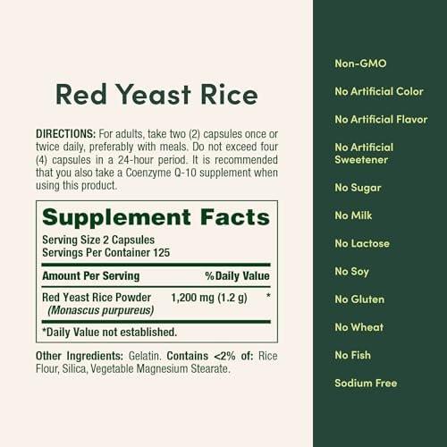 Nature's Bounty Red Yeast Rice, Herbal Supplement, 600mg, 250 Capsules - görsel 6