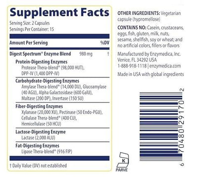 Enzymedica Digest Spectrum, Advanced Digestive Enzymes for Women and Men, Supports Digestion and Multiple Food Intolerances, Fast-Acting Formula for Gas and Bloating Relief, 30 Capsules