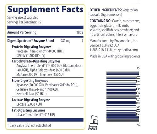 Enzymedica Digest Spectrum, Advanced Digestive Enzymes for Women and Men, Supports Digestion and Multiple Food Intolerances, Fast-Acting Formula for Gas and Bloating Relief, 30 Capsules - görsel 14