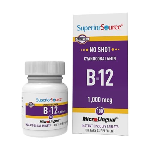 Superior Source No Shot Vitamin B-12 Cyanocobalamin 1000 mcg - Vitamin B-12 to Support Energy Production, Brain Health & Overall Wellness - Sublingual Tablets - 100 Dissolvable Tablets - görsel 2