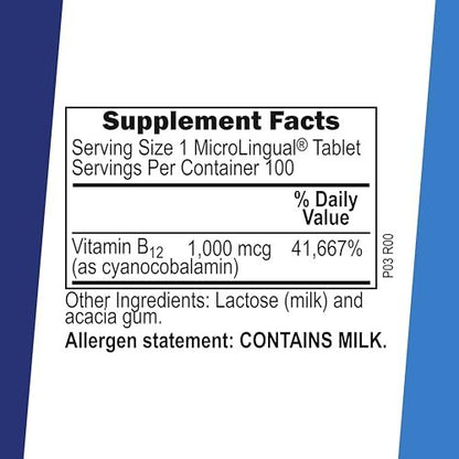 Superior Source No Shot Vitamin B-12 Cyanocobalamin 1000 mcg - Vitamin B-12 to Support Energy Production, Brain Health & Overall Wellness - Sublingual Tablets - 100 Dissolvable Tablets