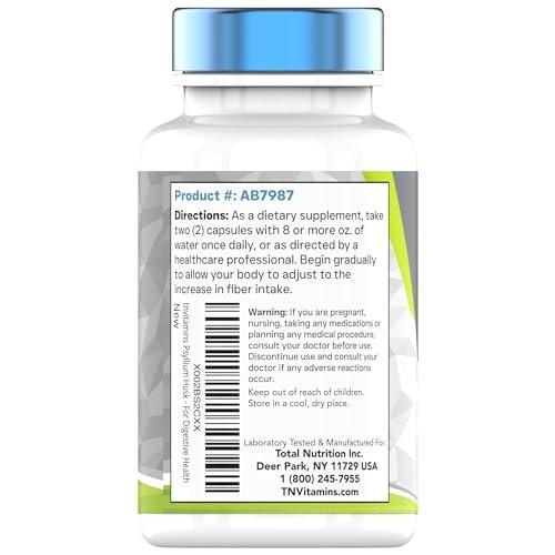 tnvitamins Psyllium Husk Capsules | 1700 MG - 250 Capsules | with Probiotic Acidophilus | Extra Strength Soluble & Dietary Fiber Supplement | Supports Digestive Health
